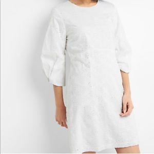 GAP Balloon Sleeve A-Line Eyelet Dress in White